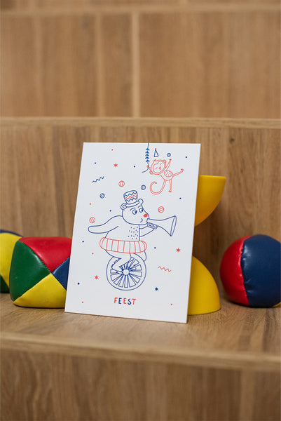 Circus feestje letterpress kaart